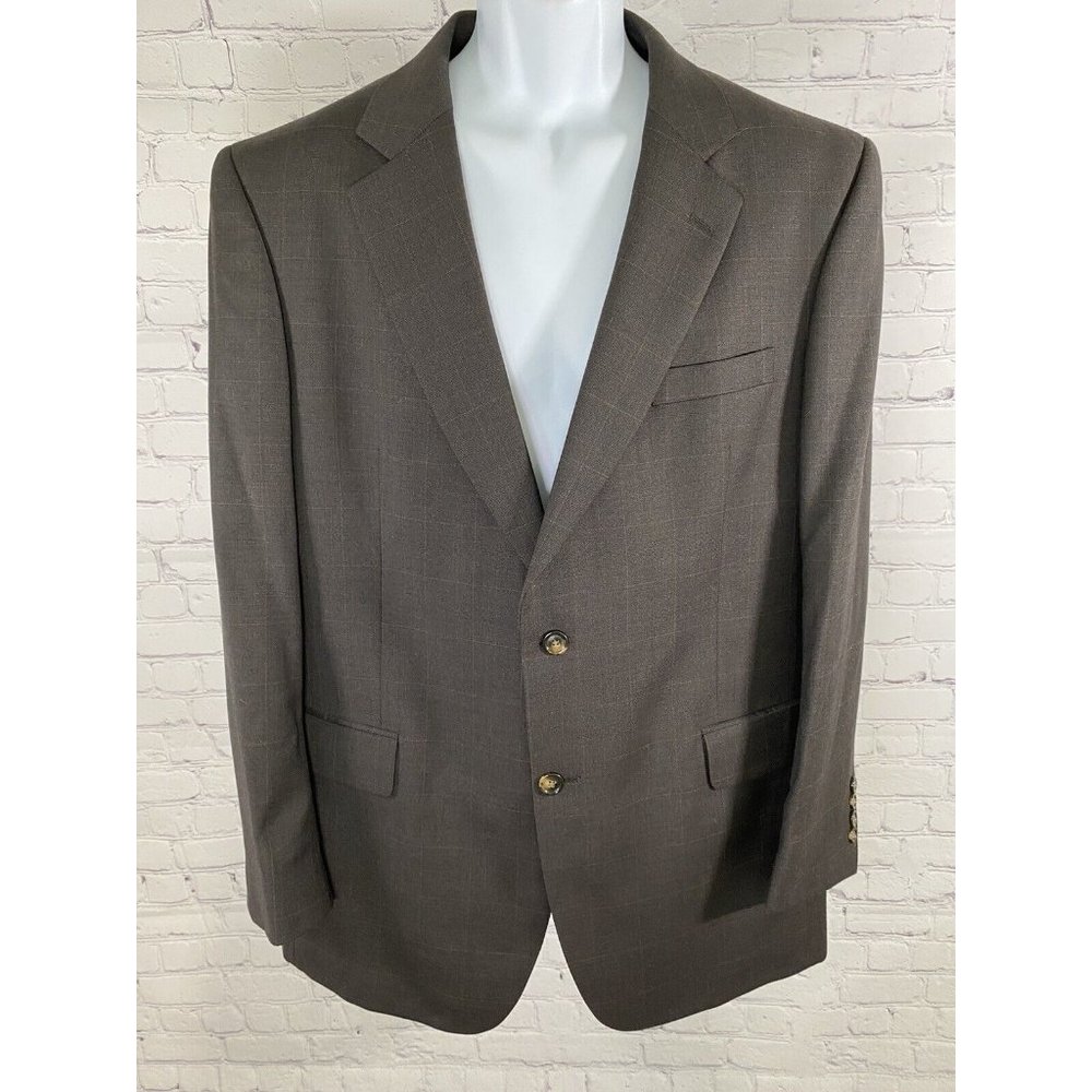 Jos A Bank Chocolate Brown Windowpane Check 2 Button Blazer Jacket Wool 43R